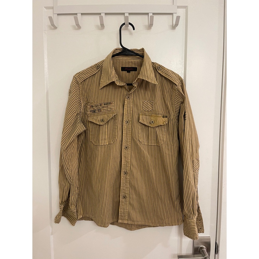 Mufti Boho Patchwork Button Down Streetwear Striped Military Fall Chic